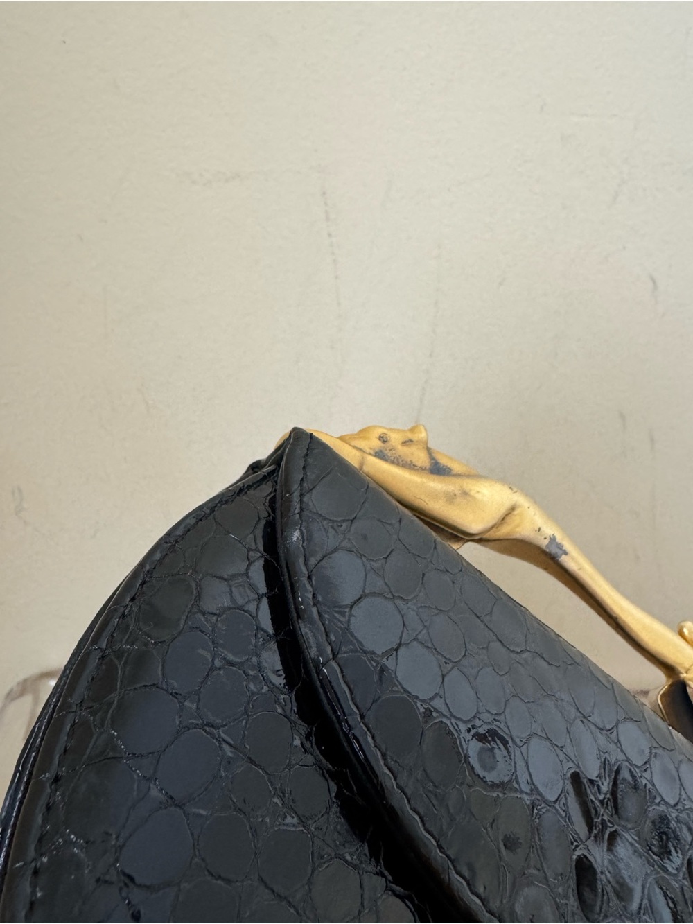Lee Wolfe Jaguar Clutch Purse Bag Black Crocodile Embossed Leather - Picture 7 of 12